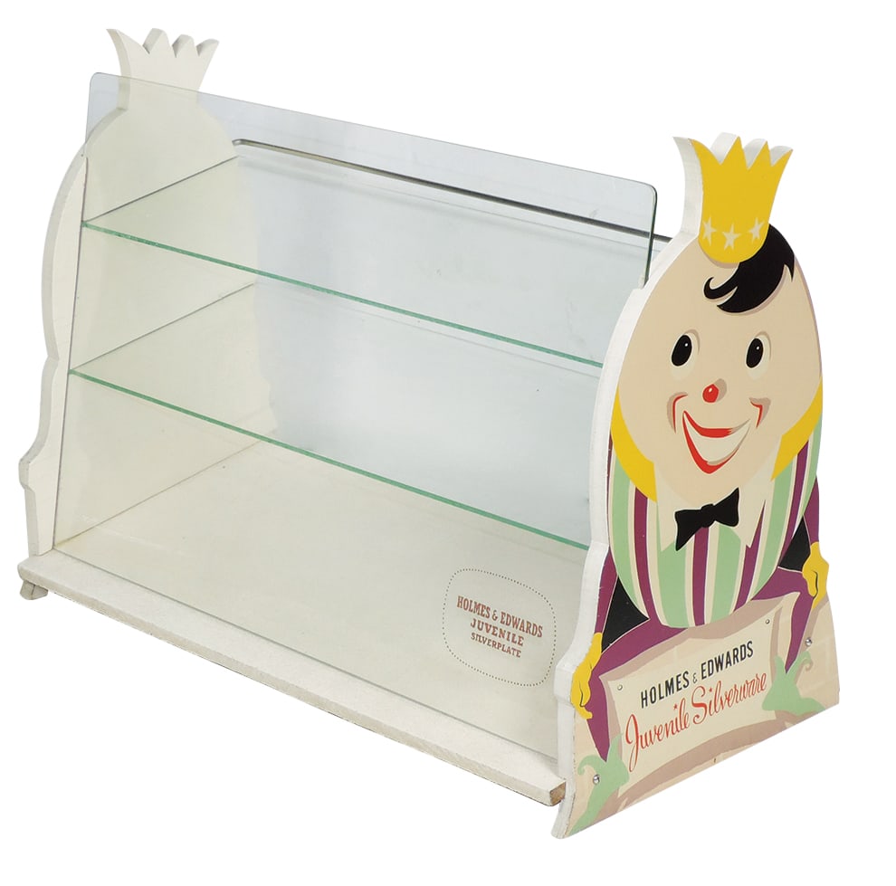 Holmes & Edwards Juvenile Silverware Counter Display Case, wood w/slanted glass front & shelves, fun (1 of 1)