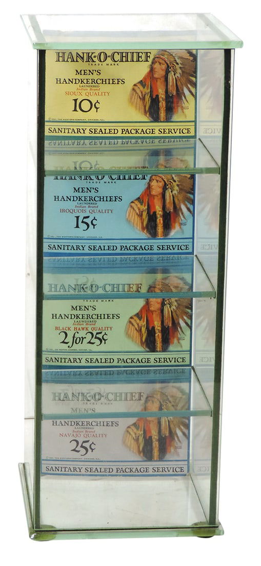 Hank-O-Chief Men's Handkerchief Counter Display Case, glass w/litho on cdbd back panel & 4 cubbies (1 of 1)