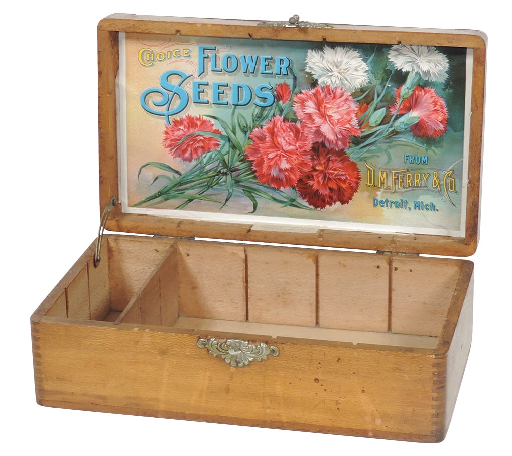 Flower Seed Box, Choice Flower Seeds from D.M. Ferry & Co.-Detroit, Mich., dovetailed maple w/fancy (1 of 1)