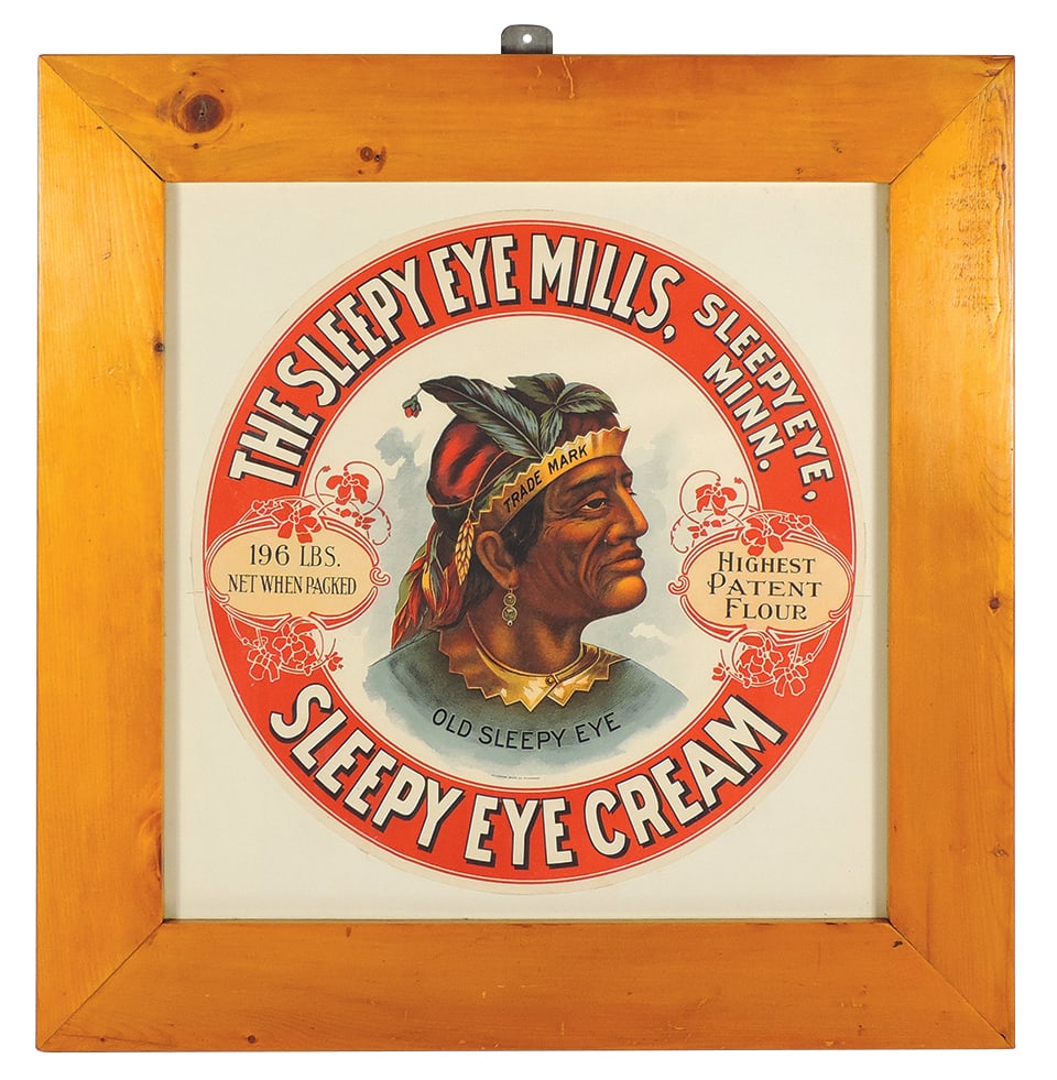 Sleepy Eye Mills Cream Sign w/Old Sleepy Eye at center, extremely colorful litho on paper by (1 of 1)
