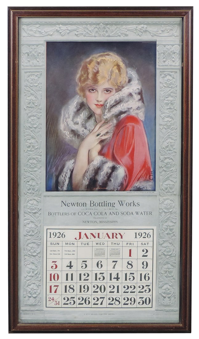 Coca-Cola 1926 Bottling Works Calendar, litho on paper by The Murphy Co. w/automotive supply (1 of 1)