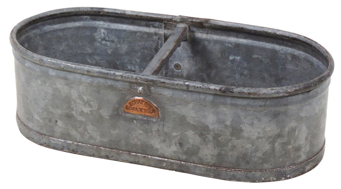 Salesman's Sample Stock Tank, mfgd by Schaeffer w/embossed copper tag, oval galvanized steel, Exc (1 of 1)