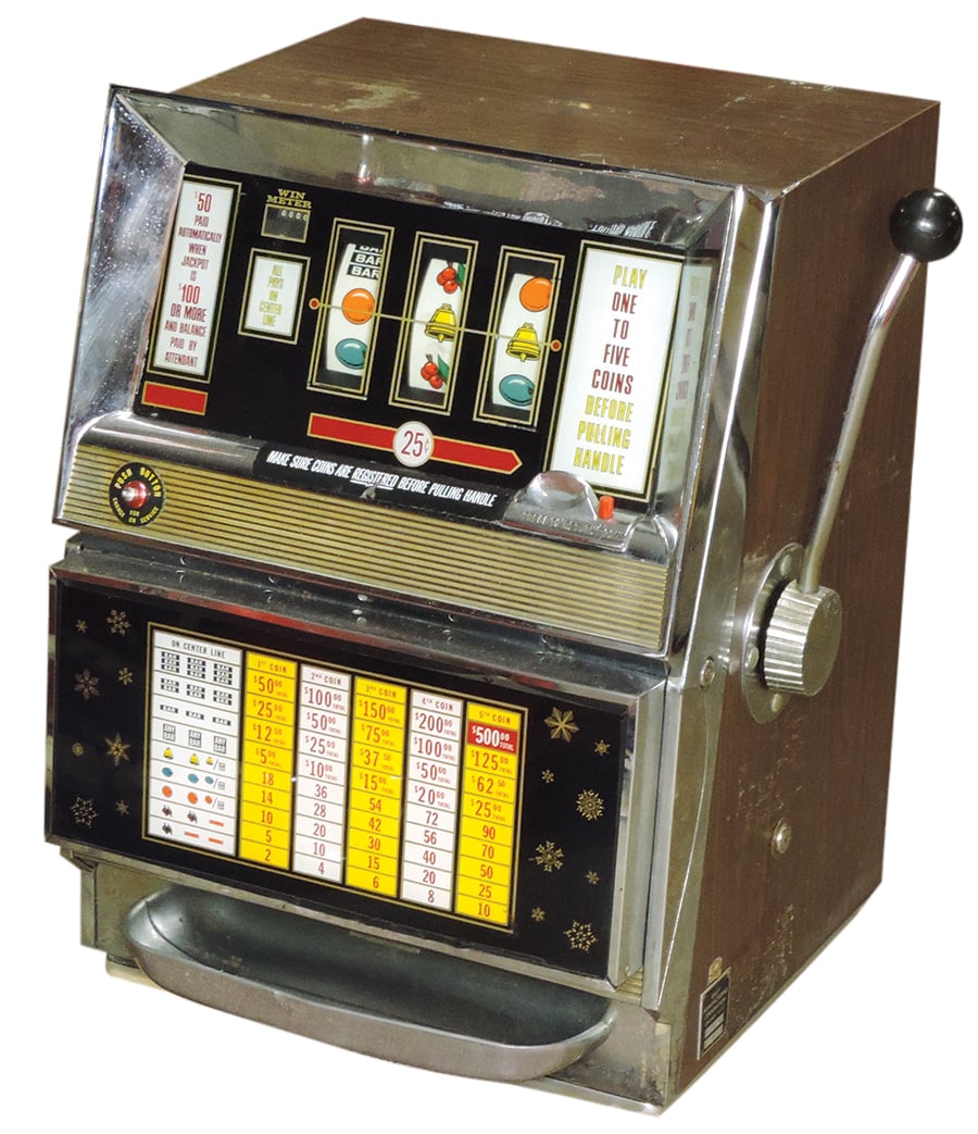 Coin-Operated Slot Machine, Bally Model 956 “Low Boy", 25 Cent play, c.1972 with 5 coin (1 of 2)