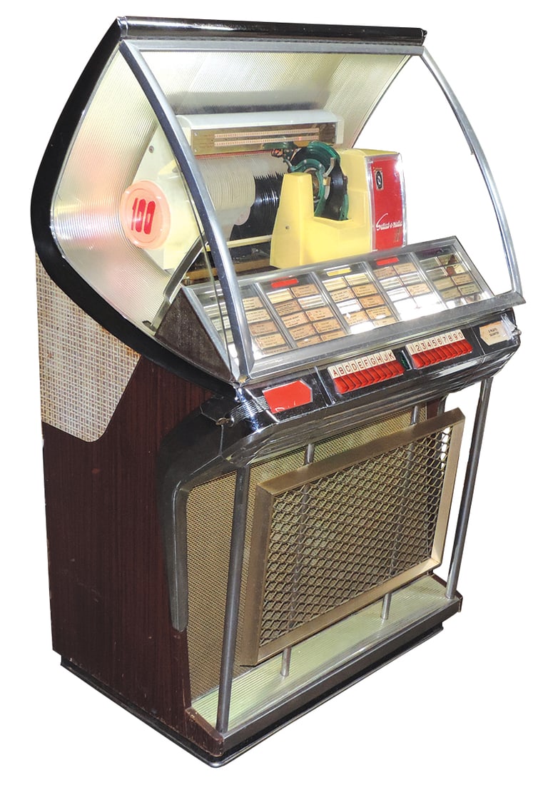 Coin-Operated Jukebox, Seeburg Selectomatic 100 w/metal grillwork, c.1955, 45 RPM 100 selection that (1 of 3)