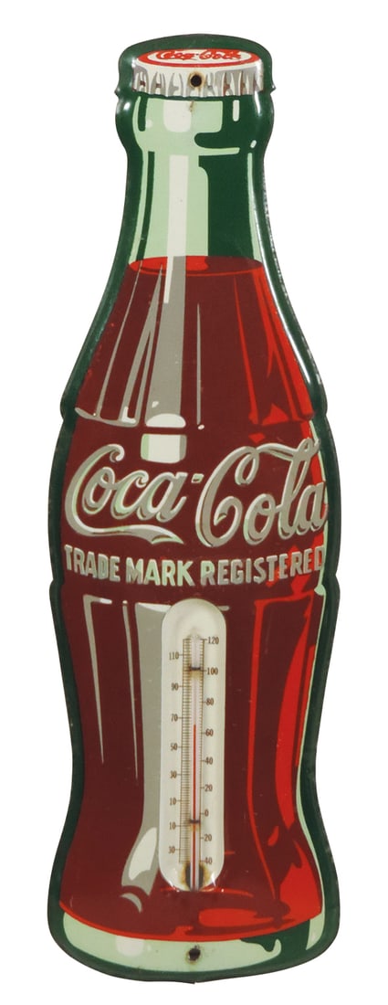 Coca-Cola Thermometer, metal, c.1950's, marked R-8-55, VG+/Exc cond w/working tube, 17"H x 5.25"W. (1 of 1)