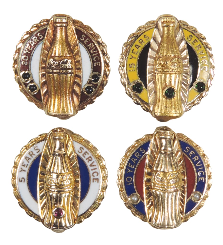 Coca-Cola Service Emblem Pins (4), Recognition of 5 yrs-yellow gold w/lab created ruby, reverse (1 of 1)