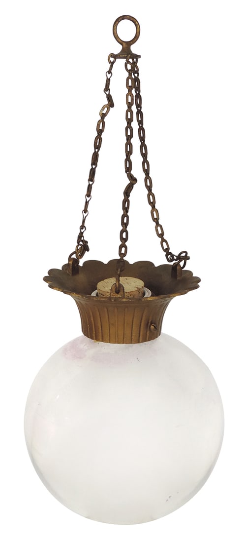 Apothecary Show Globe, spherical glass w/gilt iron mount & suspension chains, VG cond, 13"H x (1 of 1)