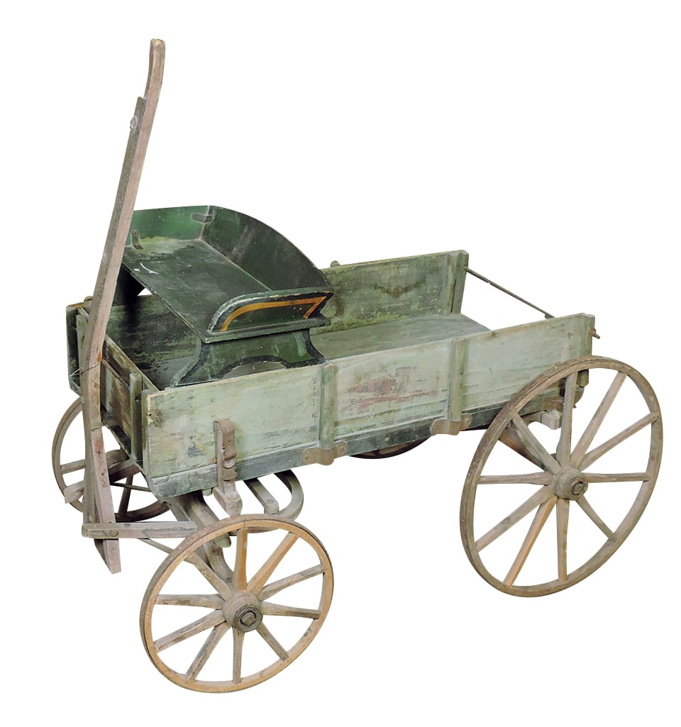 Child's Harvard Goat Wagon, wood w/spoked iron rim wheels & remnants of orig paint, Good cond (1 of 2)