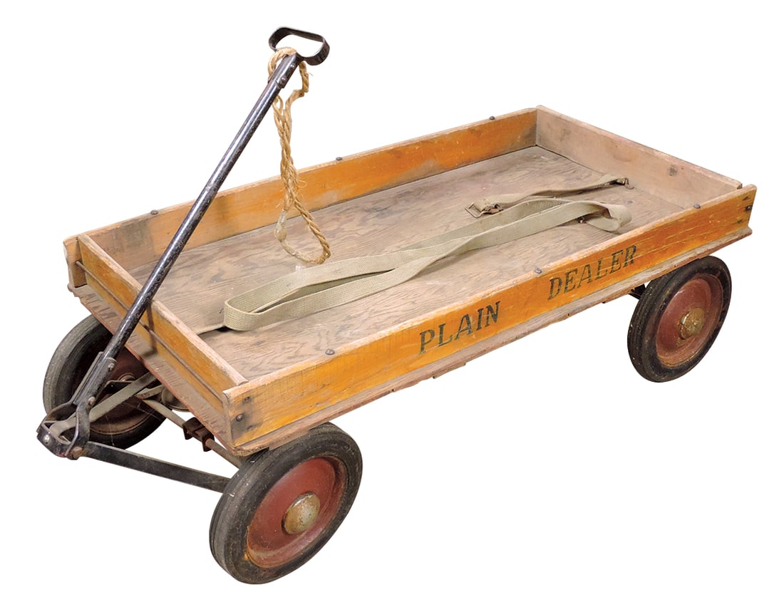 Child's Newsboy "Plain Dealer" Delivery Wagon, Cincinnati Newspaper, stenciled wood, c.1950s, Good+ (1 of 1)