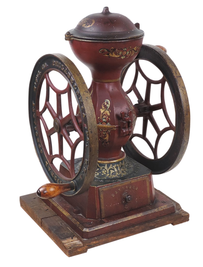 Coffee Mill, National Specialty Mfg. No.5, cast iron double wheel counter model w/orig paint & (1 of 2)
