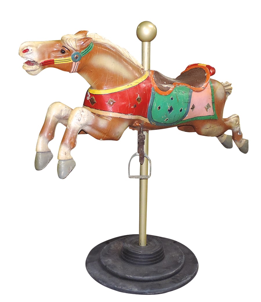 Carousel Horse, C. W. Parker jeweled stretched jumper, carved & polychrome wood, 15 glass jewels, li (1 of 3)