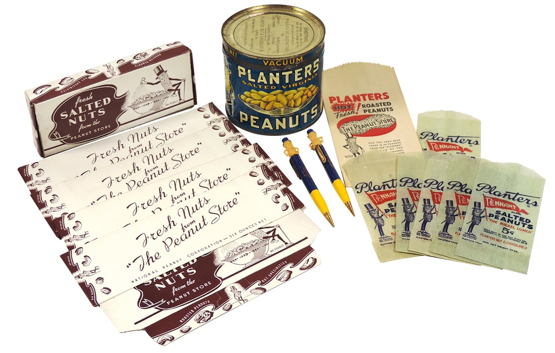 Planters Peanut Items (15), early 1# tin w/Mr. Peanut on front, playing cards & cocktails on back, (1 of 1)