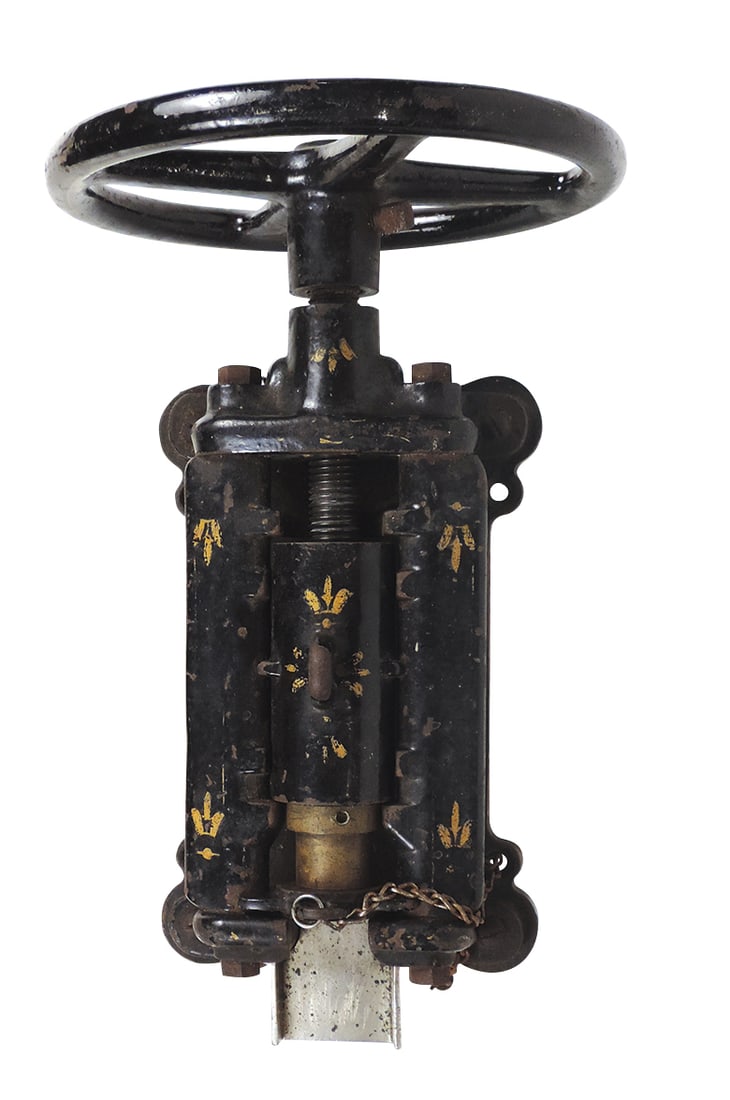 Apothecary Pill Press, 19th C. cast iron screw drive w/ingredients cylinder & brass mold, VG working: Apothecary Pill Press, 19th C. cast iron screw drive w/ingredients cylinder & brass mold, VG working cond, 14"H.