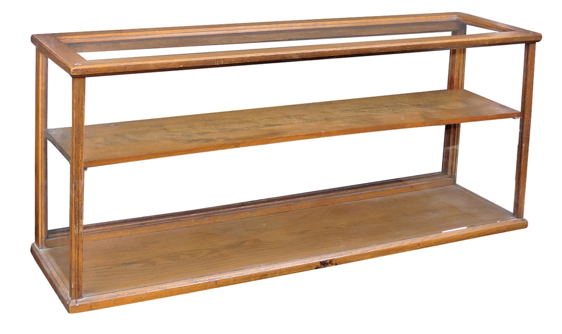 Country Store Countertop Display Case, straight sided oak w/center shelf, c.1920, VG+ cond w/sliders (1 of 1)