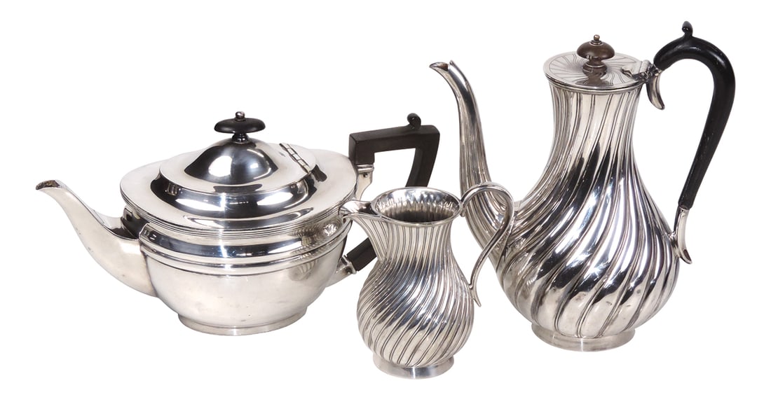 Victorian Silverplate (3), coffee pot & cream w/swirled ribs by the Army & Navy Co-op Society & (1 of 2)