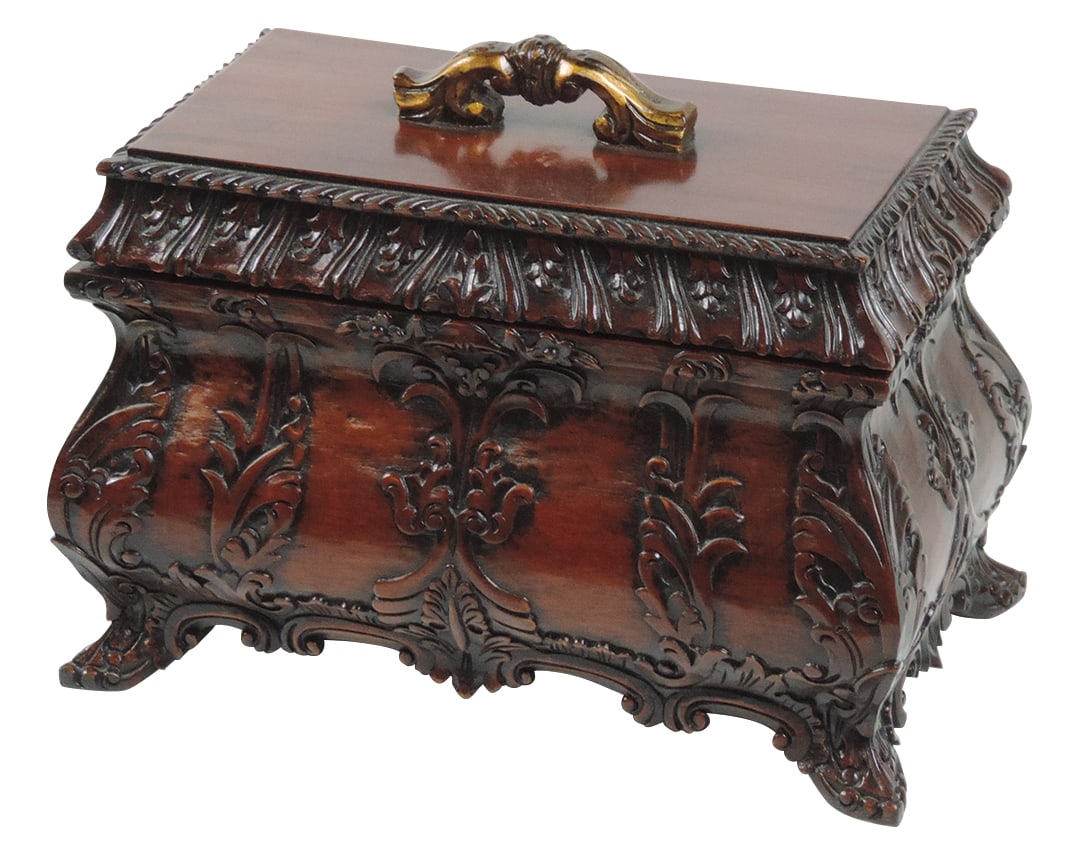 Victorian Style Carved Casket, mahogany w/lift-out tray, from the Lord Richard Acton Estate, Exc: Victorian Style Carved Casket, mahogany w/lift-out tray, from the Lord Richard Acton Estate, Exc cond, 10"L.