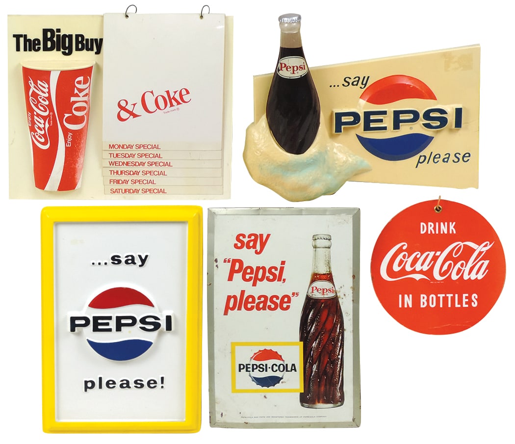 Coca-Cola & Pepsi Advertising (5), molded plastic Pepsi sign w/bottle & Say Pepsi Please logo (1 of 1)