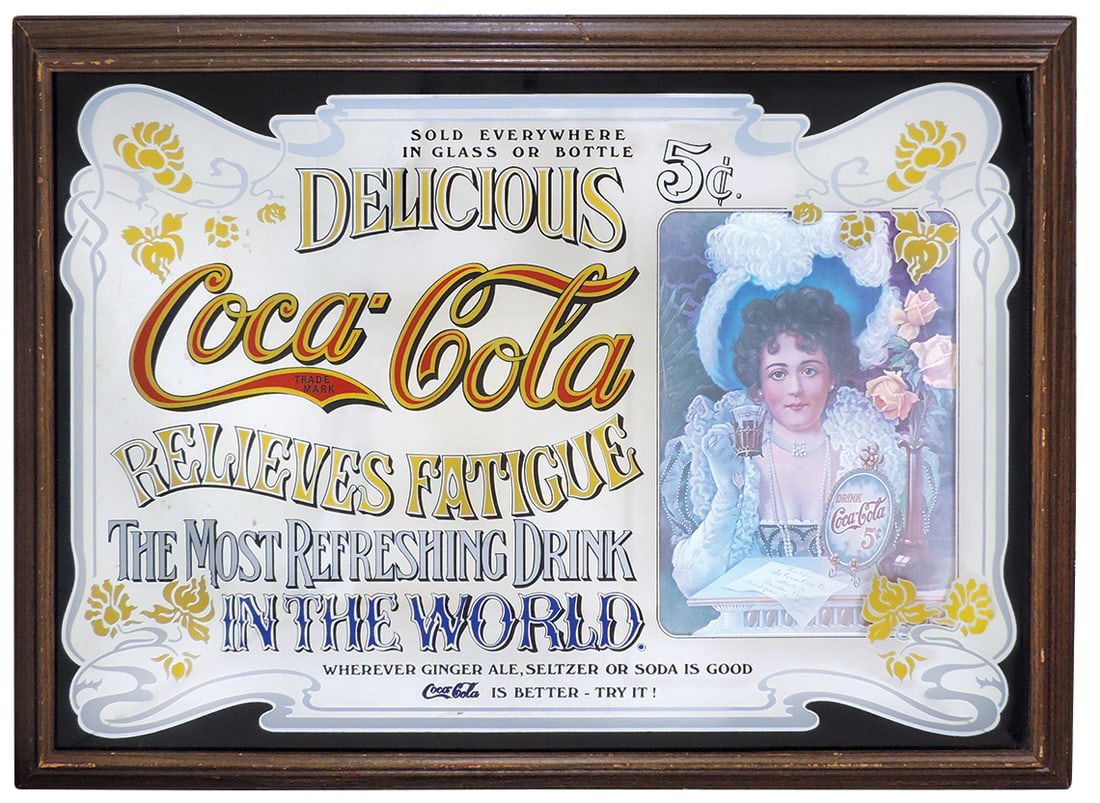 Coca-Cola Nostalgic Mirrored Sign, reverse painted w/slogan "Relieves Fatigue" & Victorian style (1 of 1)