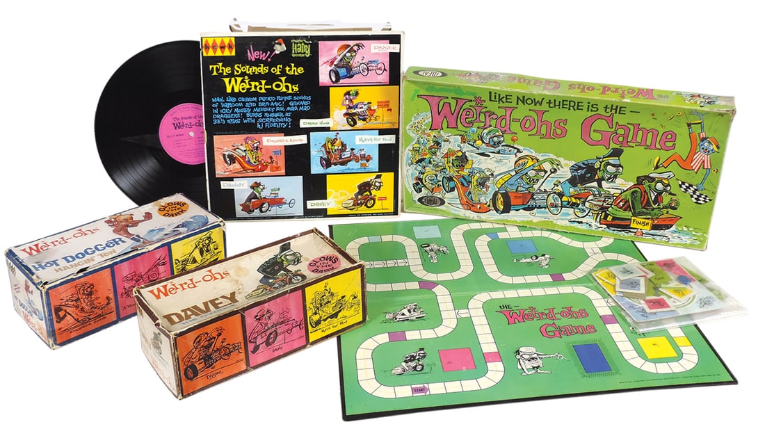Toy Weird-Ohs (4), Davey & Hot Dogger unassembled kits, Ideal board game & 33 1/3 Lp record, Good+ (1 of 1)