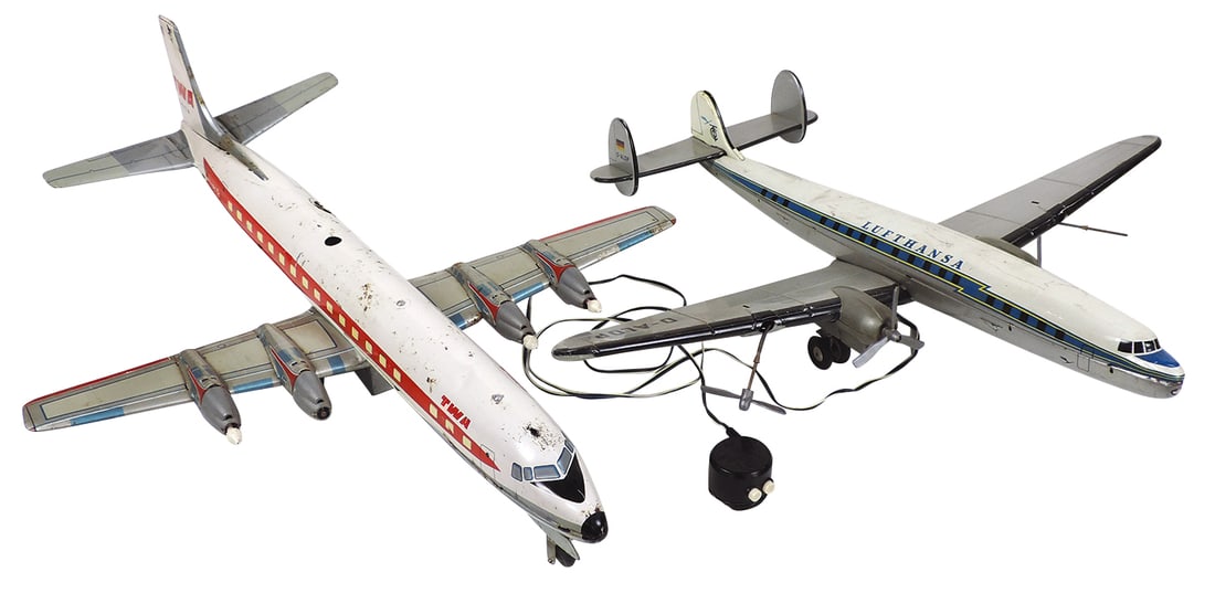 Toy Airplanes (2), litho on tin battery op Lufthansa & TWA by Cragstan, both Good+ untested cond (1 of 1)