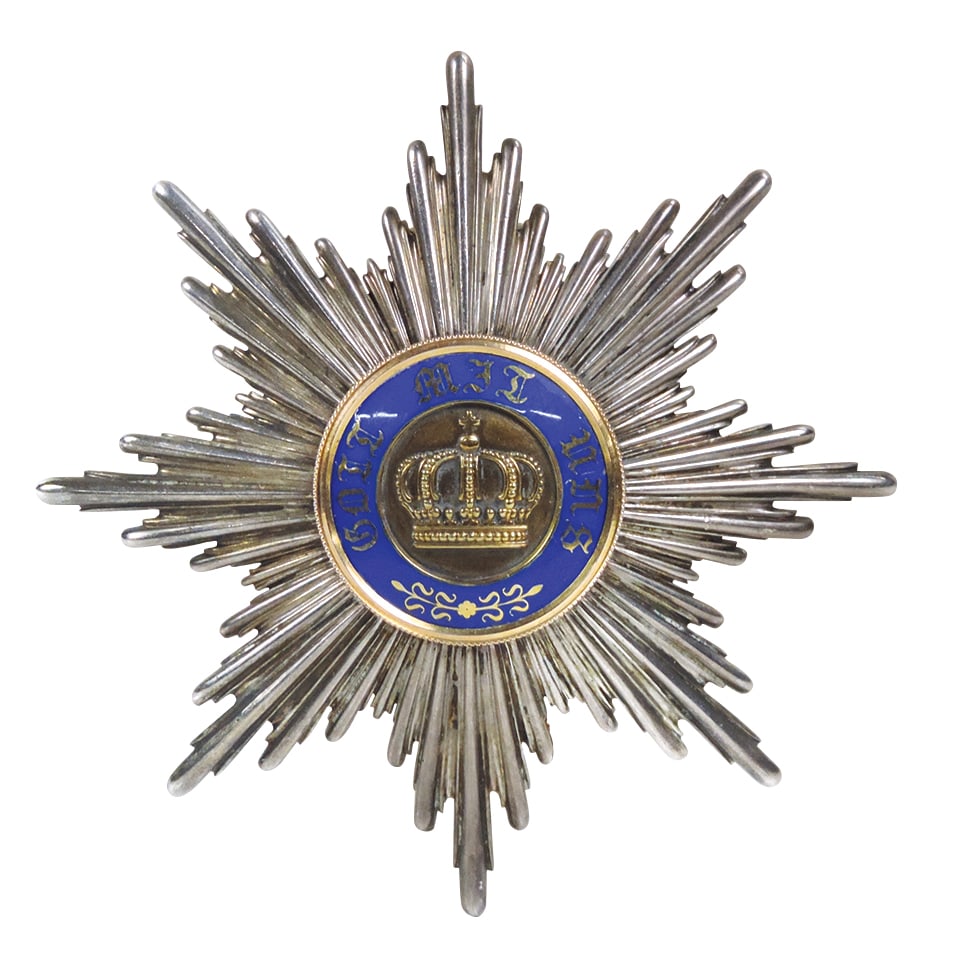 Militaria Breast Star, German Order of the Prussian Crown, from the Lord Richard Acton Estate, VG: Militaria Breast Star, German Order of the Prussian Crown, from the Lord Richard Acton Estate, VG cond w/back pin absent, 3.5"H.