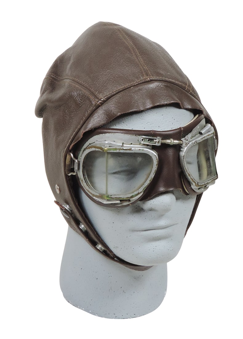 Militaria, Pilot's Aviation Cap & Goggles, WW2 British, goggles stamped Stadium Made in England, cap (1 of 2)