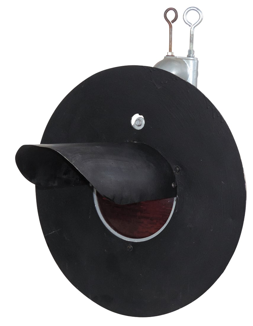 Railroad Signal Lamp, cast aluminum & red lens w/painted tin shields embossed WRRS, VG+ working (1 of 1)