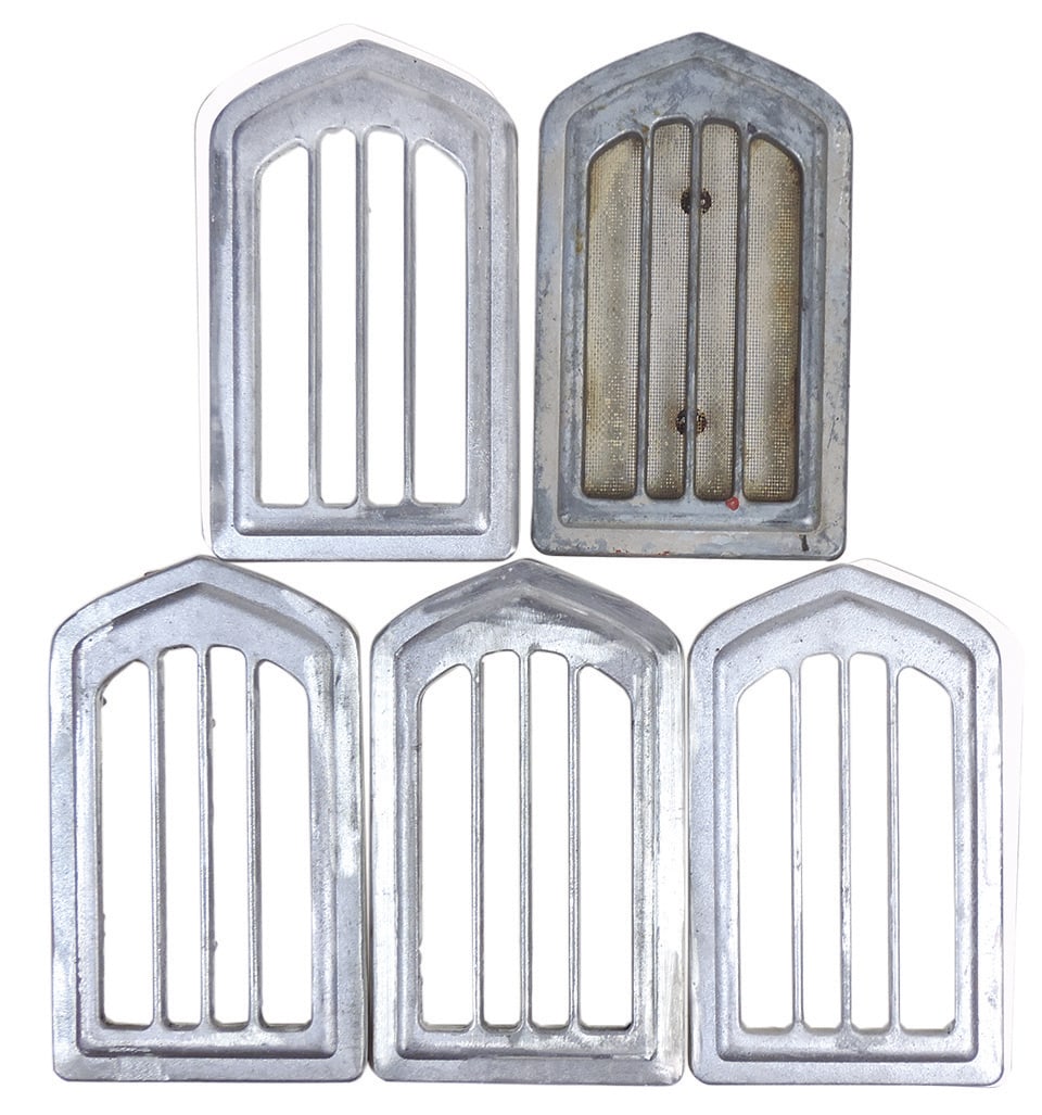 Automobilia Speaker Grilles (5), orig 54-56 Mercury grille & 4 later aluminum recasts, VG cond, (1 of 1)