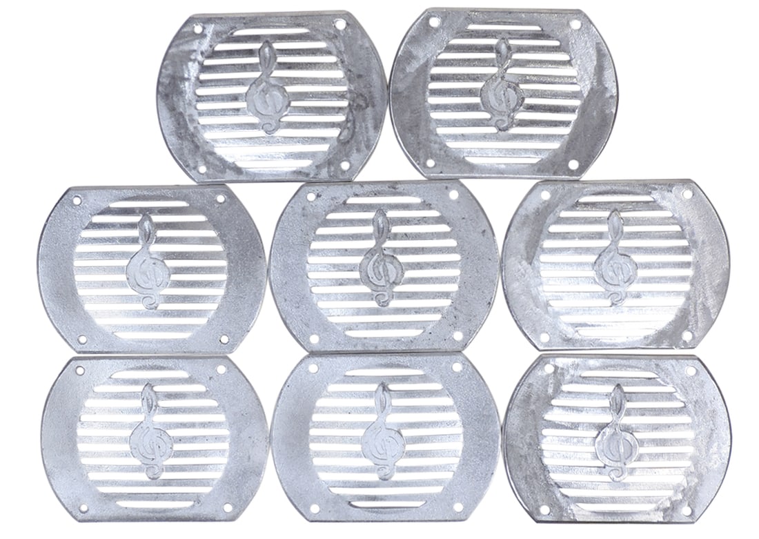 Automobilia Speaker Grilles (8), aluminum Cal. Custom-style w/embossed treble clef, later unpolished (1 of 1)