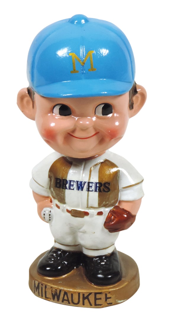 Baseball Bobble-Head, Milwaukee Brewers, c.1960's, mfgd by Sports Specialties-LA, composition figure (1 of 2)