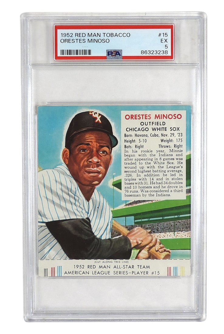 Baseball Card, Orestes Minoso-Outfield Chicago White Sox, 1952 Red Man Tobacco w/tab, PSA Graded EX (1 of 2)
