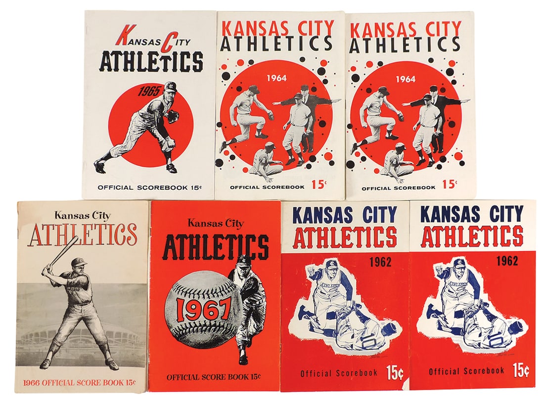 Baseball Official Score Books (7), Kansas City Athletics, (2) 1962 (NY & KC), (2) 1964 (MN & KC & (1 of 1)
