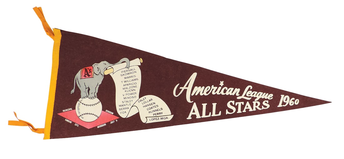 Baseball Pennant, American League All Stars 1960, Municipal Stadium, Kansas City, Missouri, July 11, (1 of 1)