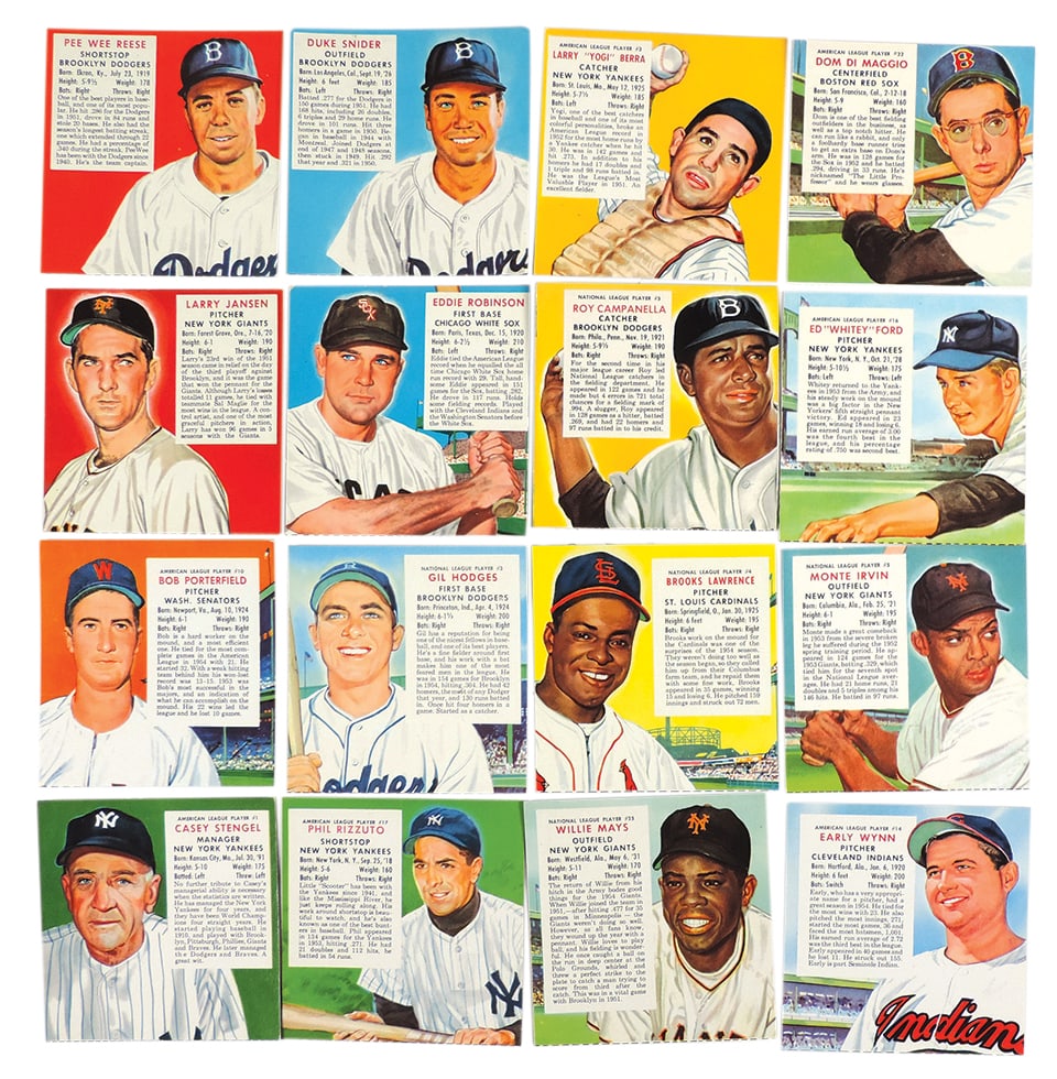Baseball Cards (16), all Red Man Tobacco, 1953 Pee Wee Reese, Duke Snider, Larry Jansen & Eddie: Baseball Cards (16), all Red Man Tobacco, 1953 Pee Wee Reese, Duke Snider, Larry Jansen & Eddie Robinson, 1954 Cacey Stengel, Yogi Berra, Dom Di Maggio & Roy Campanella, 1955 Whitey Ford, Phil Rizzuto