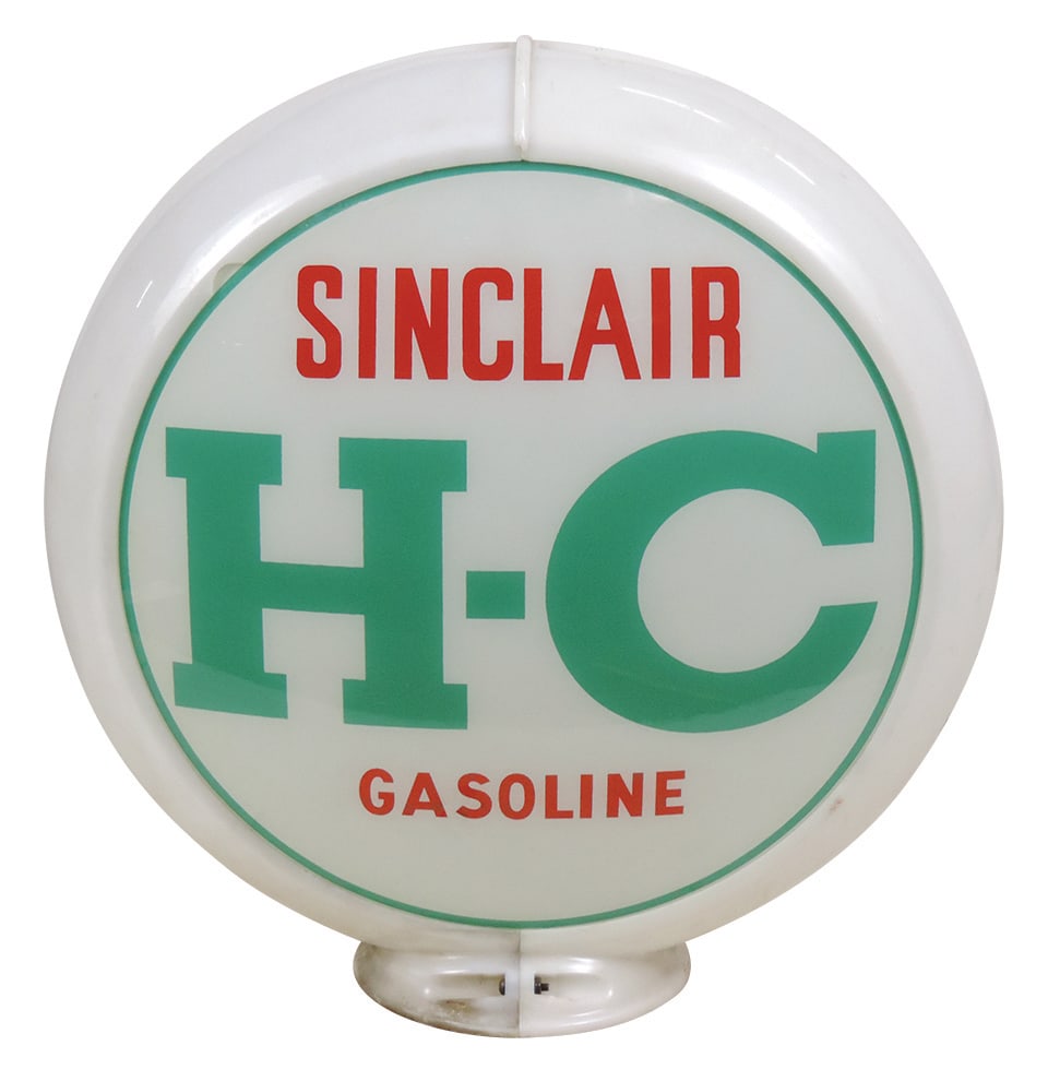 Petroliana Sinclair Gas Pump Globe, vintage reverse-painted glass lenses in plastic housing for H-C (1 of 2)
