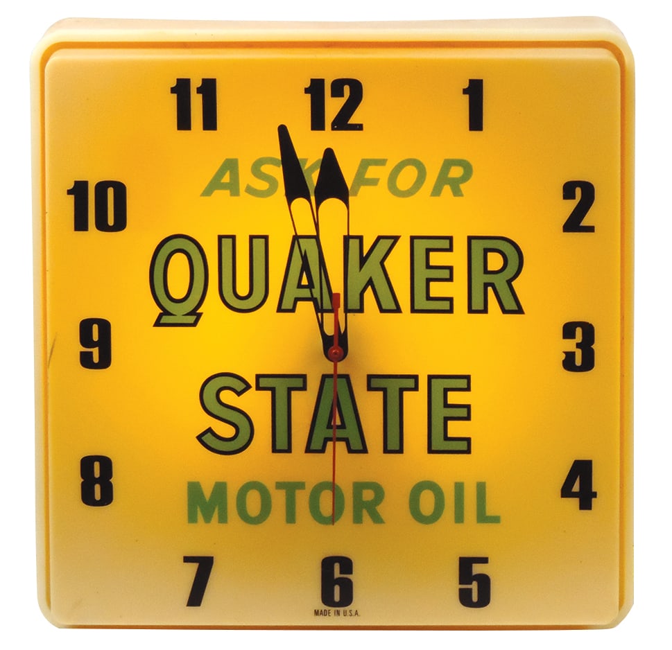 Petroliana Quaker State Lighted Clock, mfgd by Dualite, plastic, Good+ cond, lights but not working, (1 of 1)