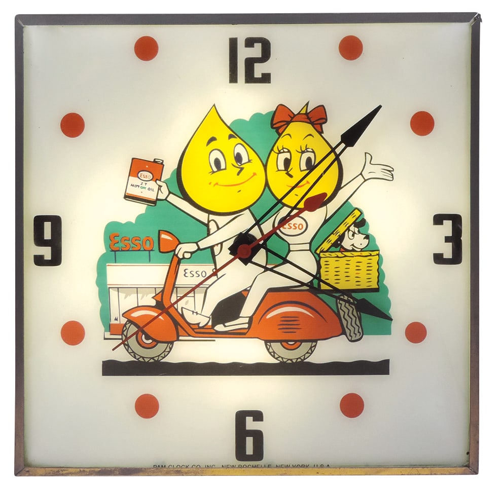 Petroliana Esso Gas Lighted Pam Clock, square w/fluorescent tube, great colorful graphics, Exc (1 of 1)
