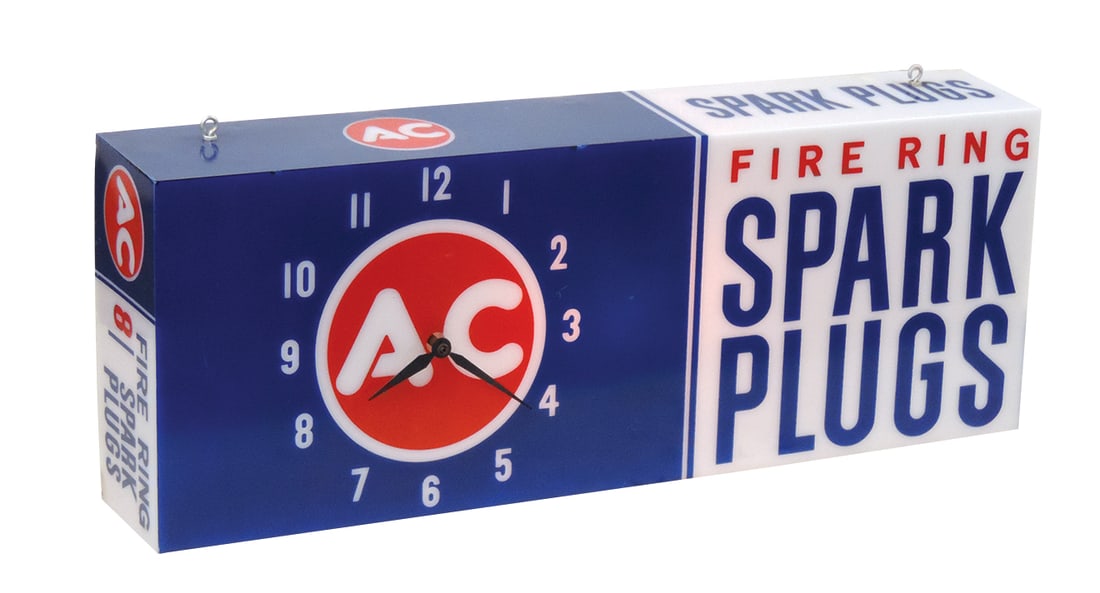 Automobilia AC Lighted Clock, plastic w/litho on tin back, c.1964, in product box shape for Fire (1 of 1)