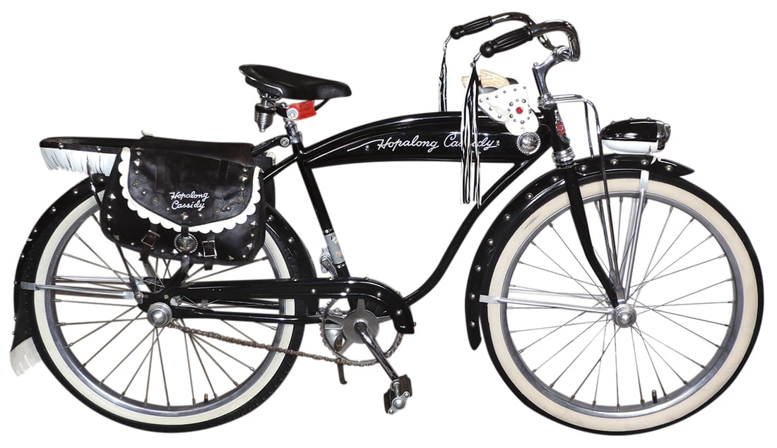 Hopalong Cassidy Bicycle, 1950's, mfgd by Rollfast, 20" boy's single speed w/lights, Hoppy leather (1 of 2)
