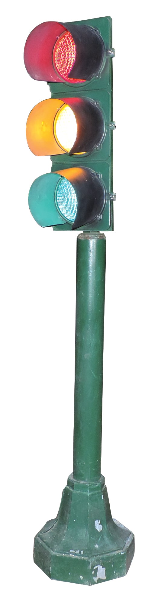 Automobilia Traffic Light, cast iron pedestal base & pole mfgd by Tucker Co., c.1930's, mounted w/a (1 of 1)