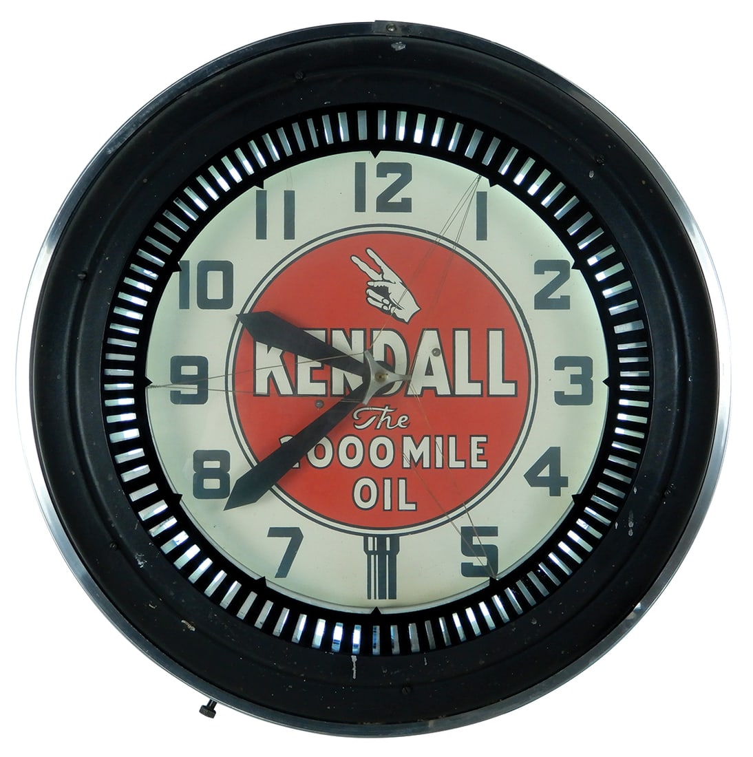 Petroliana, Kendall Motor Oil Neon Spinner Clock, pressed steel w/animated motion, mfgd by (1 of 2)