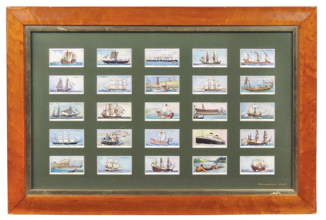 Tobacciana, Story of Navigation Cigarette Cards, 1937, by Churchman in orig Abercrombie & Fitch mat: Tobacciana, Story of Navigation Cigarette Cards, 1937, by Churchman in orig Abercrombie & Fitch mat & frame, Exc cond, 15.5"H x 23.5"W.