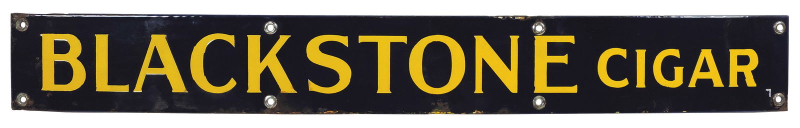 Tobacco Sign, Blackstone Cigar, cobalt blue porcelain w/yellow lettering & orig grommets, VG cond (1 of 1)
