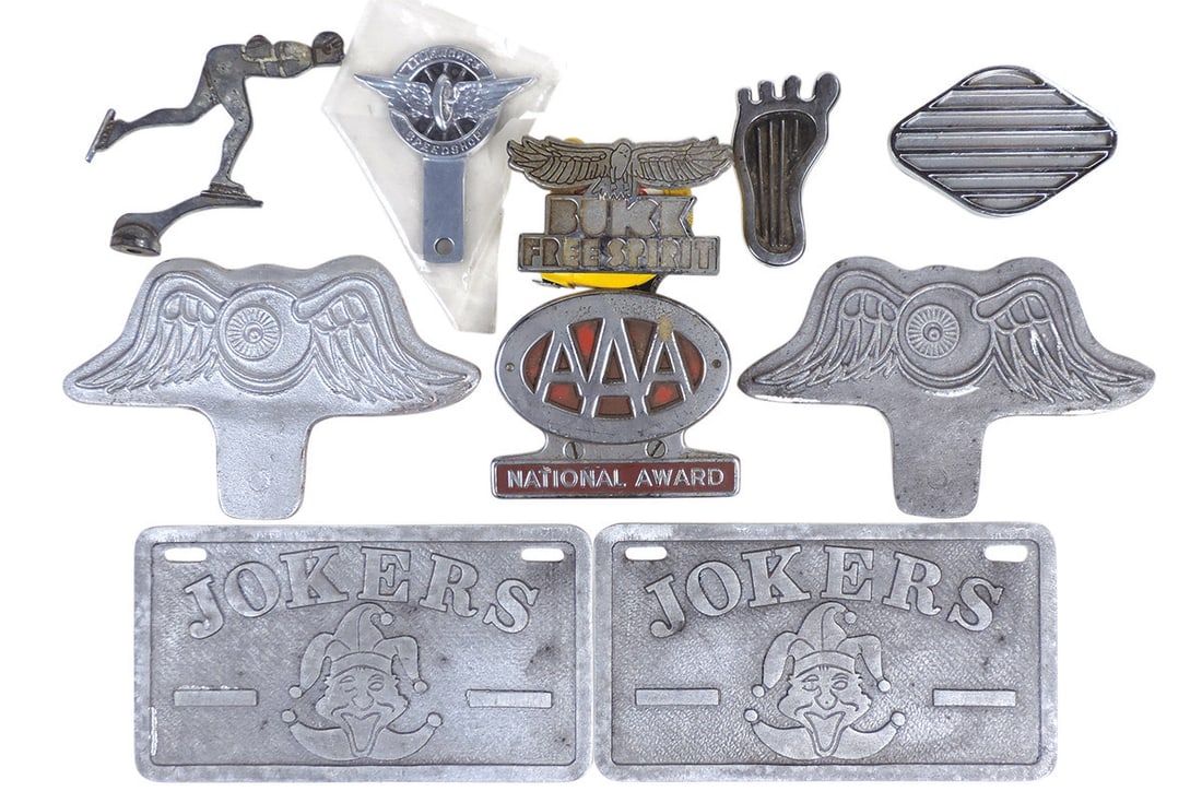Automobilia Hot Rod Club Items (10), most cast aluminum plates & license plate toppers incl (1 of 1)