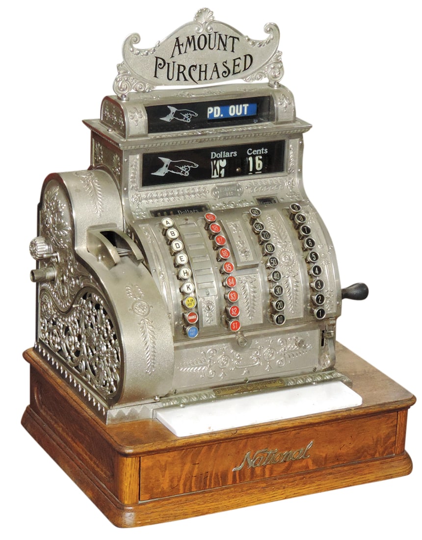National Cash Register, Model 452, c.1912, ornate cast brass w/nickel finish & monetary keys up to (1 of 2)
