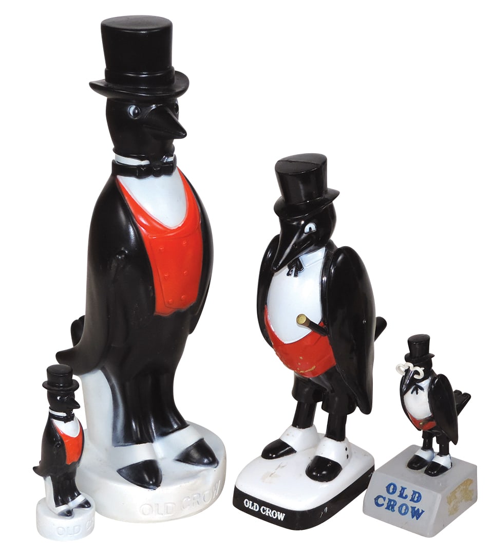 Breweriana Old Crow Advertising (4), three shelf figures & bottle topper, VG cond, largest 13.5"H. (1 of 1)