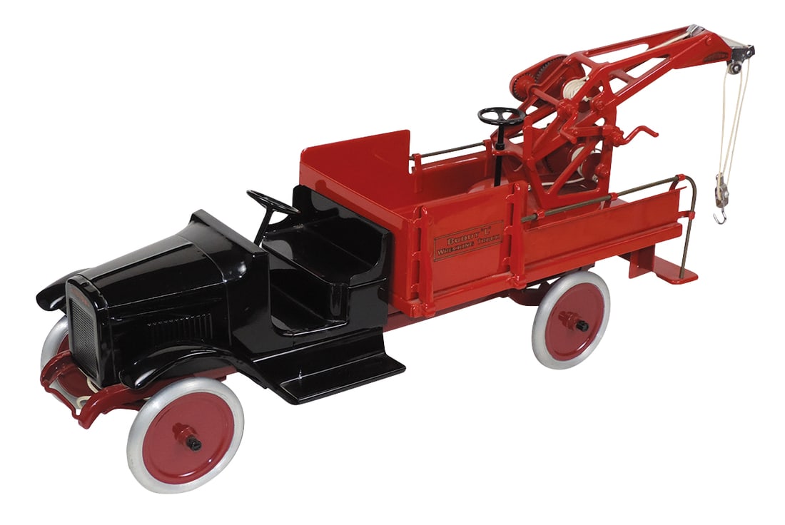 Toy Buddy L Wrecking Truck w/Working Boom, pressed steel, c.1925, prof restoration in Exc cond, (1 of 2)