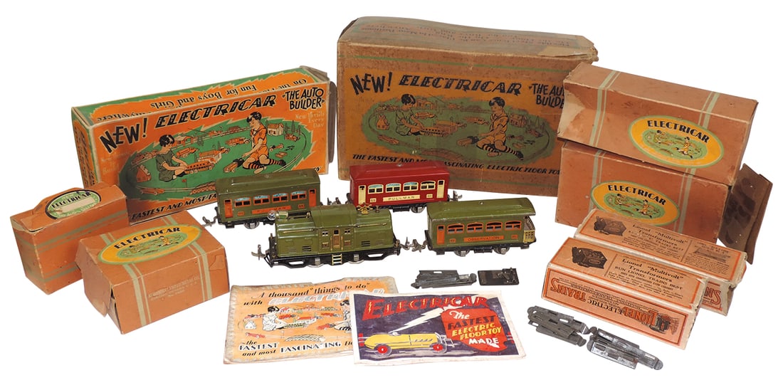 Toy Lionel Train & Electricar boxes, 4-pc passenger set w/engine & Rare 7-pc Electricar boxes & (1 of 2)