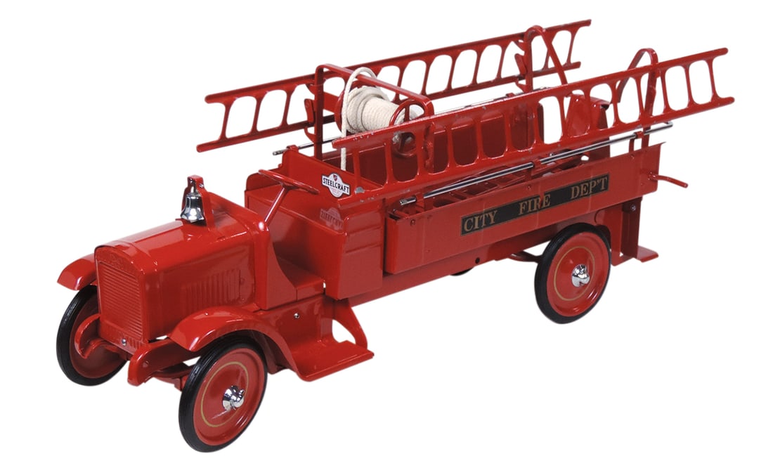 Toy Ladder Truck, City Fire Dept., mfgd by Steelcraft, c.1925, Exc prof restoration w/few minor (1 of 2)
