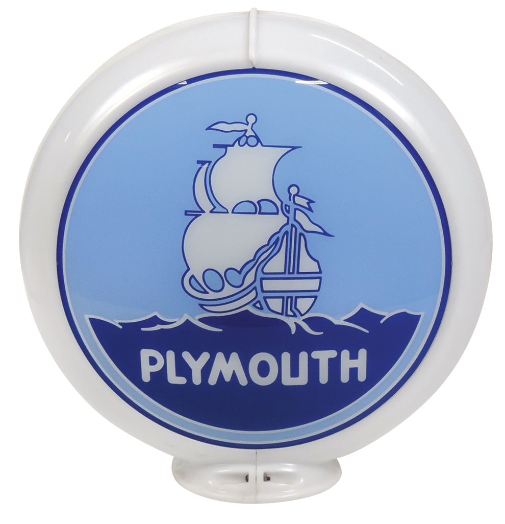 Automobilia Plymouth Gas Pump Globe, reverse painted glass lenses in 2-pc plastic housing, (1 of 2)